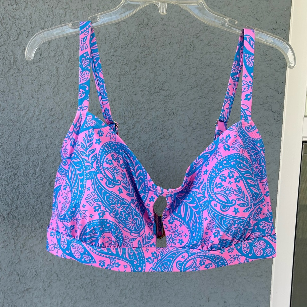Wild Fable 2X Paisley Keyhole Front Bikini Top Gold Hardware Summer Beach Swim